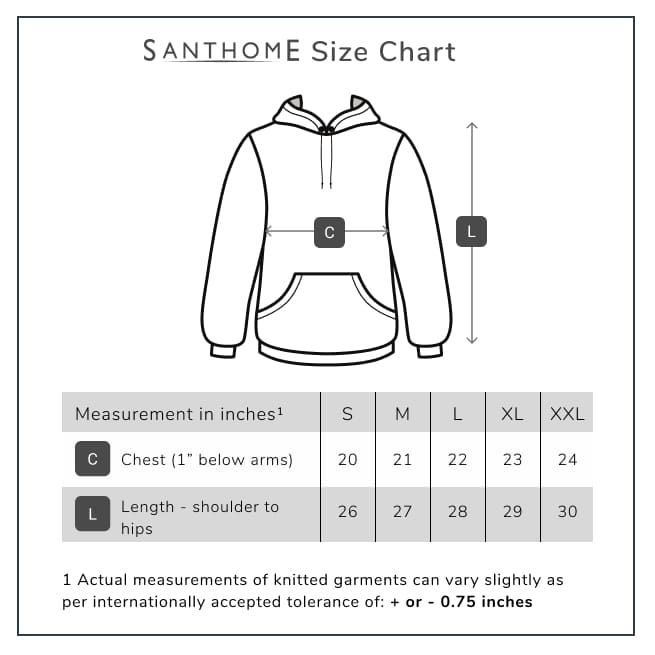 Artik Santhome Hoodie Without Zipper Size Chart