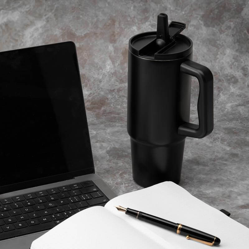 Bern 2.0 Hans Larsen Recycled Stainless Steel Tumbler With Straw Lid Black