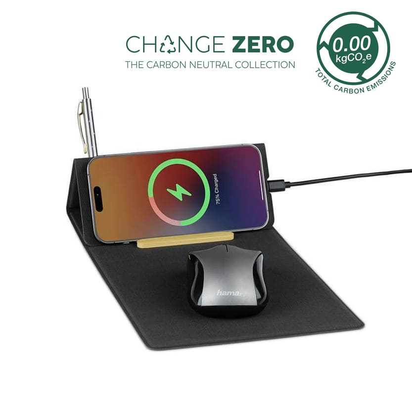 Blace Change Zero Recycled Pu 15w Wireless Mousepad & Desk Organizer Black