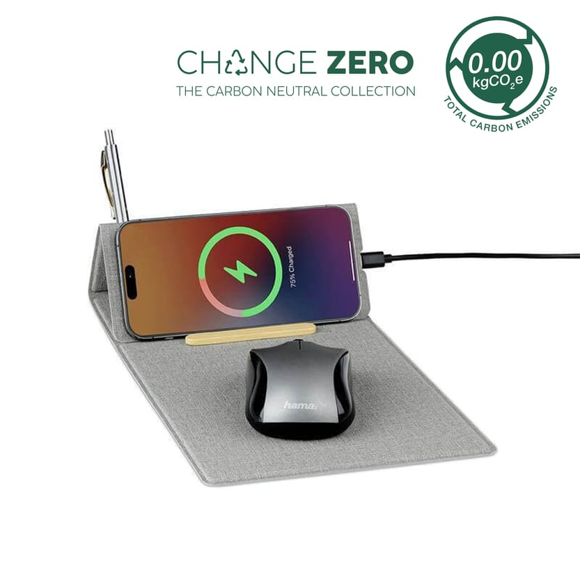 Blace Change Zero Recycled Pu 15w Wireless Mousepad & Desk Organizer Grey