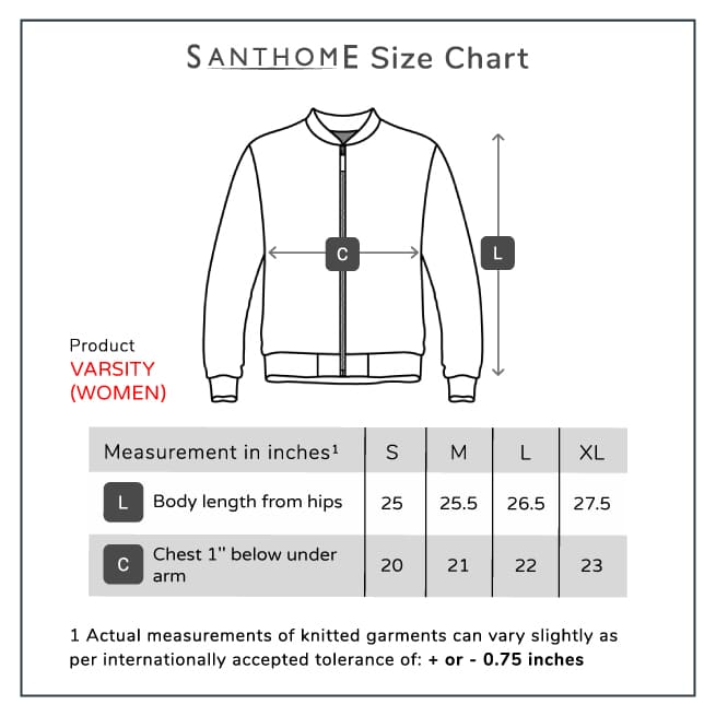 Varsity Santhome Men & Women Lightweight Reversible Bomber Jacket Size Chart Women